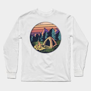 Happy Camper Camping Outdoors Vintage Retro Sunset Long Sleeve T-Shirt